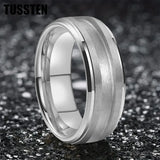 Superb Blank Stepped Beveled Edges Brushed Finish Core 2/3mm Groove Pipe Cut Polished 8MM Tungsten WEdding Bands
