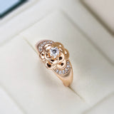 Luxury Smooth Petal Design Shiny 14K Filled Rose Gold AAA Zircon Diamonds Vintage Wedding Jewelry Flower Rings