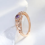 Elegant AAA Purple Zircon Crystals Hollow Texture Design 14K Filled Rose Gold Rings for Women Party Jewelry