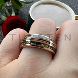 Marvelous Real Wood Inlay 8MM Rose Gold Color Meteorite Gold Foil Guitar String Men Women Tungsten Wedding Band