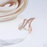 Luxury Fashion Elegant Curve Pave Setting  Fancy AAA+ Zircon Diamonds Rolled 14K Rose Gold Rings Party Jewelry