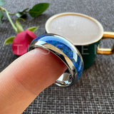 Amazing Blue Opal Domed Polished 6MM 8MM  Fashion Tungsten Comfort Fit Engagement Wedding Bands for Men and Women