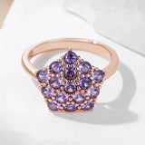 Charming Full Paved AAA Purple Zircon Star Crystals 14K Rolled Rose Gold Personality Party Daily Luxury Jewelry Ring