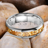 Outstanding Inlaid Gold colored crystal stone 4/6/8MM Men's and Women's Comfortable Fit Wedding Tungsten Ring