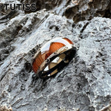 Amazing 8mm Deep Rosewood Wood Inlay Black Tungsten Domed Fashion Engagement Wedding Ring for Men and Women