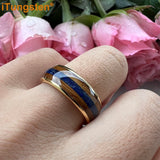 Blue Lapis Whisky Wood Inlay 4 Colors 8mm New Tungsten Carbide Ring for Men and Women Engagement Wedding Band