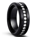 Awesome Simulated Diamond Inlay Channel Set 8mm Mens CZ Rings Black Tungsten Wedding Bands Comfort Fit Rings for Men
