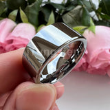 Shiny Tungsten Pipe Cut Polished 12mm 10mm Large Men Comfort Fit Wedding Band Fashion Jewelry