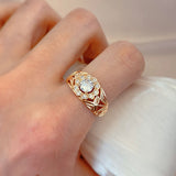 Elegant Hollow Unusual Flower Design 14K Rolled Rose Gold AAA Zircon Crystals Rings for Women Fashion Party Jewelry
