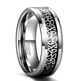 Silver Beveled Edge Celtic Knot Black Carbon Fiber Inlay 6/8mm Tungsten Rings for Men Women - Wedding Bands for Him