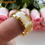 Popular Beveled Center Brushed and Polished 10mm Large Ring Men's Tungsten Engagement Comfortable Fit Ring