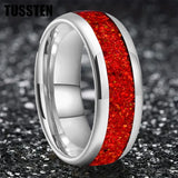 Amazing 6/8MM Tungsten Carbide Rings with Dome Polishing Center Red Opal Stone Inlay Comfortable Fit Wedding Bands