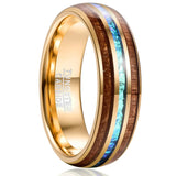 Exquisite stunning dome design Hawaiian Koa wood, electroplated gold and inlaid with acacia imitation opal.