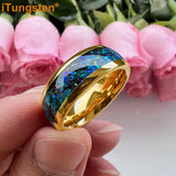 Nice Shiny Galaxy Opal Domed Polished 8mm Tungsten Men and Women Comfort Fit Engagement Wedding Bands