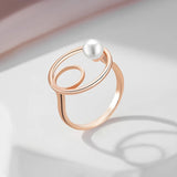 New Arrival Luxury Pearl 14K Rolled Rose Gold Round Rings For Women - Luxury Ethnic Daily Fine Jewelry