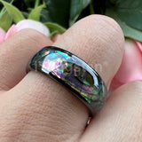 Superb Abalone Shell Inlay Domed Shape Polished Shiny Tungsten Carbide Ring Men, Women Comfort Fit Wedding Bands