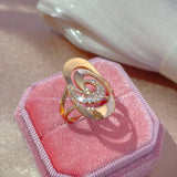 Luxury Spiral Big Size Rolled 14K Rose Gold AAA Zircon Diamonds Micro Wax Inlay Party Wedding Rings Fashion Jewelry