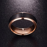 Popular 8mm Men Women Comfort Fit Rose Gold & Black Brushed Finish Step Bevel Edge Tungsten Carbide Wedding Ring