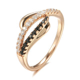 Brilliant Micro Inlay Black White AAA+ CZ Diamonds Fashion 14K Rolled Rose Gold  Rings - Personality Gothic Jewelry