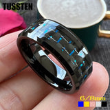 Black Blue Carbon Fiber Inlay Shiny Bevel Edges 6/8MM Men and Women Tungsten Comfort Fit Wedding Band