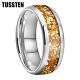 Outstanding Inlaid Gold colored crystal stone 4/6/8MM Men's and Women's Comfortable Fit Wedding Tungsten Ring