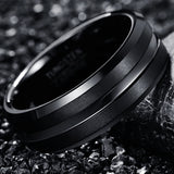 Lovely 8mm Frosted Surface Middle Groove Plated Black Tungsten Carbide Rings for Men - Wedding  Jewelry