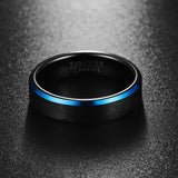 High Quality 6MM Blue Beveled Edges Black Matte Brushed Finish Tungsten Carbide Ring - Comfort Fit Size 7 to 12