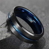 Luxury Mens Wedding Rings 6/8/10mm Tungsten Black With Blue Groove/ Inside Matte Brushed Engagement Wedding Bands