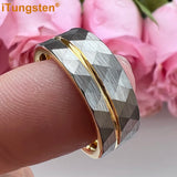 Flat Band Grooved Brushed 8mm Hammered Tungsten Carbide Comfort Fit Ring for Men Women - Fashion Wedding Jewelry