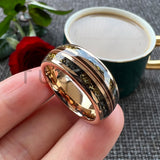 Marvelous Real Wood Inlay 8MM Rose Gold Color Meteorite Gold Foil Guitar String Men Women Tungsten Wedding Band