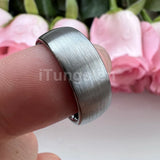 Superb Blue Domed Brushed 6mm 8mm  Tungsten Carbide Ring for Men and Women Comfort Fit Engagement Wedding Band