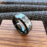 Laser Carved Complex Cross Pattern Dome Polished 6/8mm Comfortable Fit Wedding Tungsten Ring