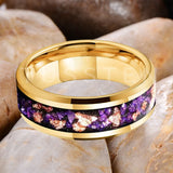Amethyst Gold Stone in the Middle Groove 6/8MM Men's and Women's Comfort Fit Engagement Wedding Rings and Bands
