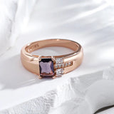 Glossy Rolled 14K Rose Gold Fashion Square Purple AAA Zircon Crystals Personality Rings, Party Daily Costume Jewelry
