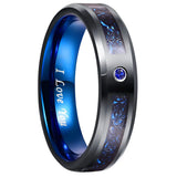 Gorgeous Inlaid Black Dragon 8mm Width 2.3MM Thick Fashion Men's Blue Tungsten Carbide Ring for Wedding