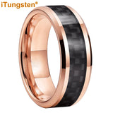 Outstanding Black Carbon Fiber Inlay 8mm Blue Tungsten Men Women Rings Comfort Fit Engagement Wedding Bands