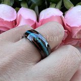 Fashion 8MM Crushed Turquoise And Koa Wood Inlay Domed Men Women Black Tungsten Carbide Wedding Comfort Fit Ring