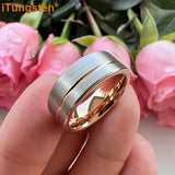 Offset Groove Brush Finish Excellent Quality 8mm Black Tungsten Comfort Fit Wedding Band for Men and Women