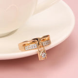 Exquisite Classic Lock Pendant Double Layer Rolled 14K Rose Gold AAA Zircon Diamonds Fashion Jewelry Rings
