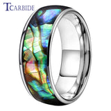Domed Polished 8MM Cool Abalone Shell Ring Black Men Women Tungsten Wedding Comfort Fit Bands, Perfect Gift Jewelry