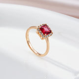 New Arrival Luxury AAA  Red Zircon Crystal Ring For Women 14K Rolled Rose Gold Classic Jewelry Gift