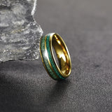 Green Opal and Green Wood Inlaid Polished 7mm Tungsten Wedding Rings For Men Women Comfort Fit Wedding Band Jewelry