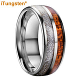 Koa Wood Meteorite Inlay  8mm Fashion Jewelry Tungsten Rings for Men Women Comfort Fit Engagement Wedding Band