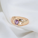 Luxury Purple Oval Filled 14K Rose Gold AAA Zircon Crystals Rings For Women, Bridal Fine Jewelry Trendy Rings