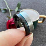 Astounding Offset Grooved Brushed Black Blue 8MM Comfort Fit Tungsten Carbide Wedding Band Men and Women Rings