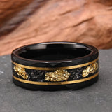Black with Golden Foil 8mm Classic Fashion Tungsten Carbide Wedding Engagement Ring for Men and Women