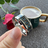 Black Blue Carbon Fiber Inlay Shiny Bevel Edges 6/8MM Men and Women Tungsten Comfort Fit Wedding Band