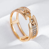 High Quality Unique Chain Shape Rolled 14K Rose Gold With White AAA Zircon Diamonds Ring For Women Fashion Jewelry