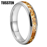 Outstanding Inlaid Gold colored crystal stone 4/6/8MM Men's and Women's Comfortable Fit Wedding Tungsten Ring