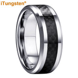 Outstanding Black Carbon Fiber Inlay 8mm Blue Tungsten Men Women Rings Comfort Fit Engagement Wedding Bands